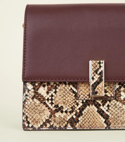 Red Faux Snakeskin Boxy Bag New Look
