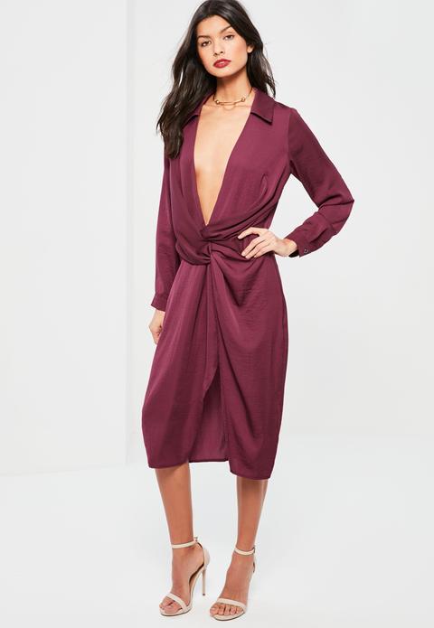 Purple Silky Wrap Over Midi Dress