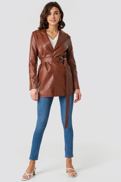 Pu Leather Belted Jacket Braun