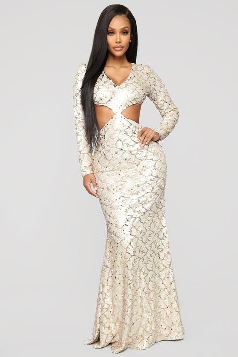 Shine Like A Light Sequin Gown - Gold/white