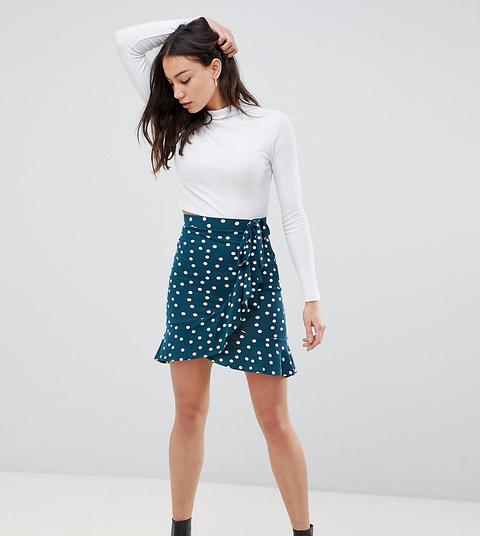 Minifalda Cruzada Con Estampado De Lunares De Asos Design Tall-multicolor