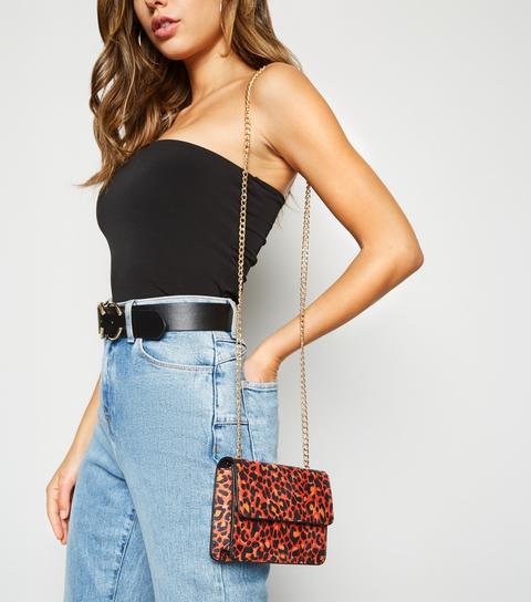 Orange Leopard Print Mini Shoulder Bag New Look