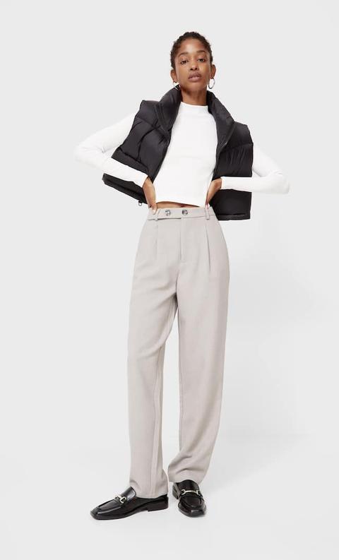 Stradivarius T-shirt Sans Coutures À Col Montant Ã‰cru Xs