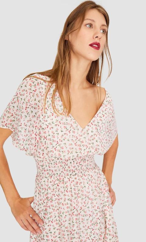 Stradivarius Robe Plissée Femme Écru S