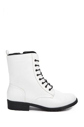 Forever 21 Faux Leather Combat Boots White