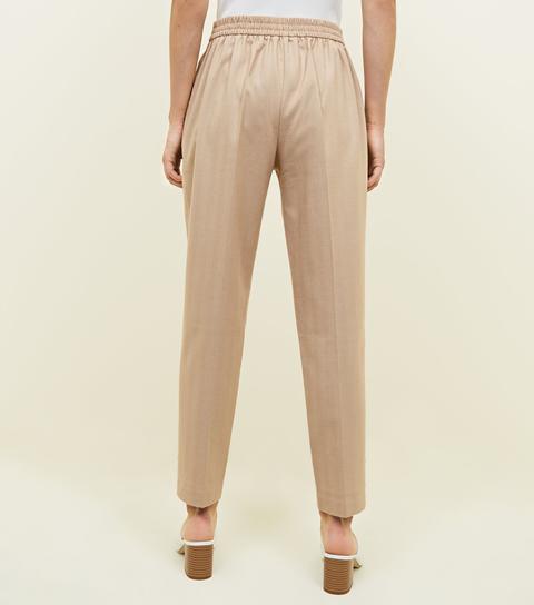 Camel Brushed Shirred Back Tapered Trousers New Look