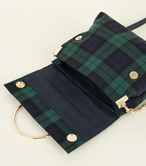 Green Check Print Ring Handle Shoulder Bag New Look