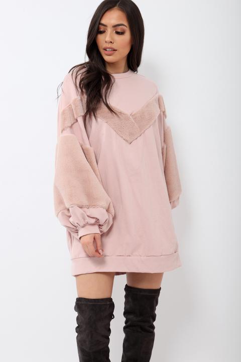 Rose Chevron Fur Jumper Dress - Esme