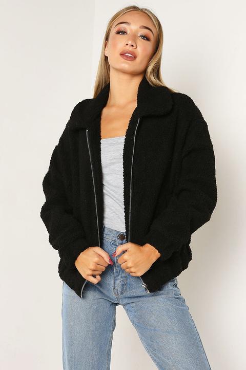 Black Teddy Bomber Jacket