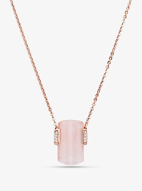 Collar De Cuarzo Rosa Y Plata De Ley Con Chapado En Oro De 14 K