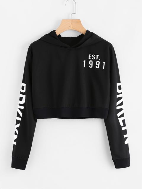 Letter Printed Crop Sweatshirt