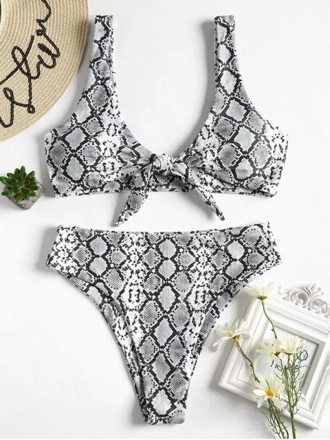 Snakeskin High Cut Bikini Fern Green Multi Red Wine