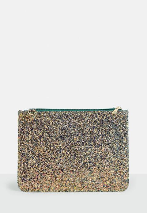 Pink Glitter Zip Top Clutch Bag, Multi