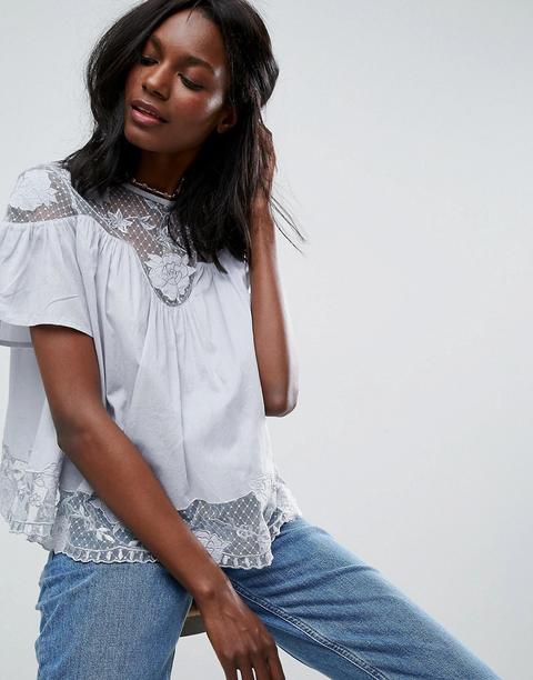 Asos Embroidered Lace Insert Top