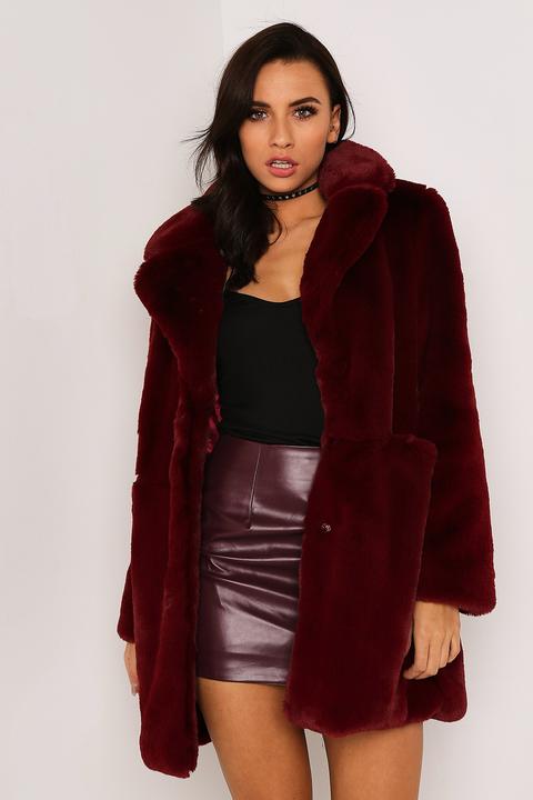 Wine Faux Fur Coat