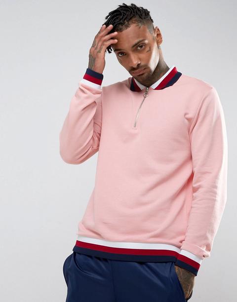 Sudadera Con Media Cremallera Y Cuello Ribeteado De Canalé De Asos