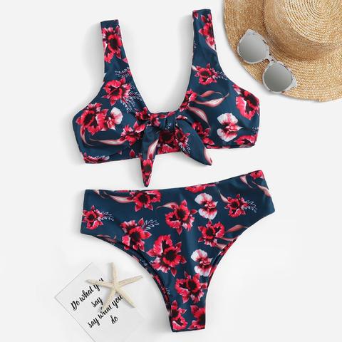 Set Bikini Floreale Casuale Con Fiocco