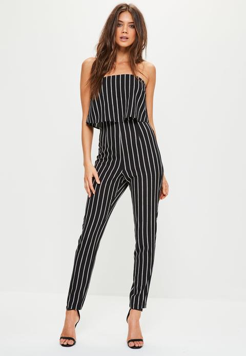 Black Stripe Bandeau Double Layer Jumpsuit