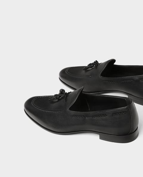 zara black leather loafers