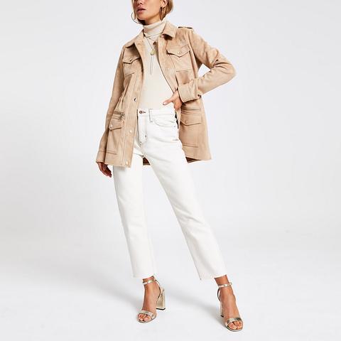 Light Brown Faux Suede Utility Jacket