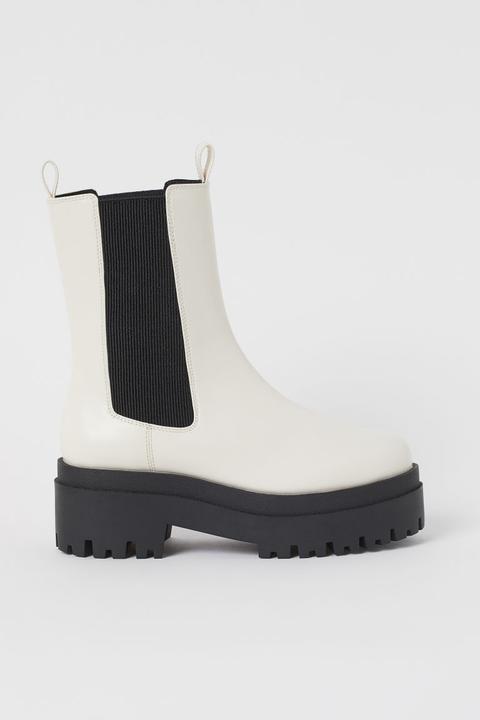 Botas Chelsea Con Plataforma - Blanco