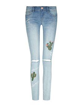 Jeans Skinny Destroyed Con Ricami Cactus