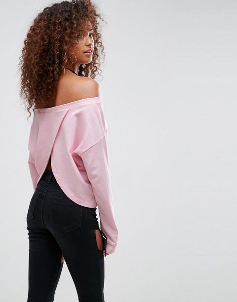 Asos - Felpa Con Spalle Scoperte A Incrocio Sul Retro - Rosa