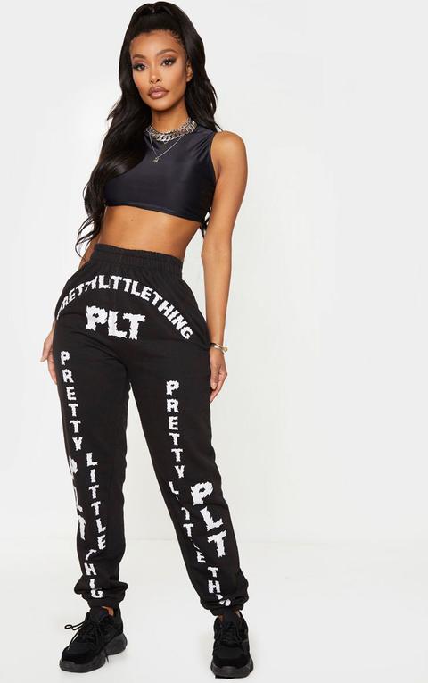 Prettylittlething Shape - Jogging Noir À Slogan, Noir