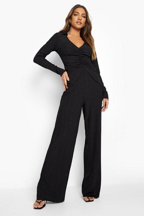 Womens Ribbed Split Leg Trouser - Black - 14, Black