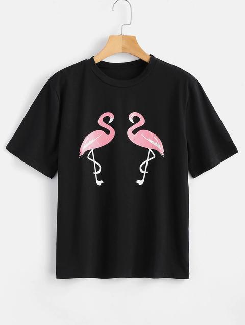 T-shirt Con Stampa Di Struzzo Carino Black