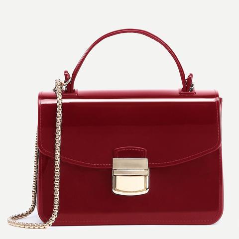 Bolso De Mano Plástico Con Cadena - Rojo