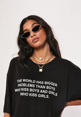 Oversize T-shirtkleid Mit Slogan In Schwarz