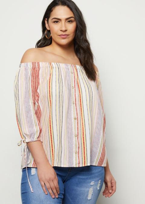 yellow striped off the shoulder top