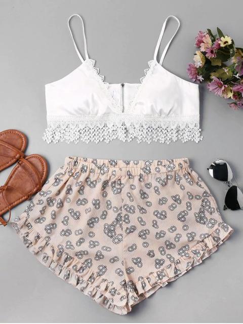 Juego De Pantalones Cortos Con Top Estampado Y Estampado De Cremallera