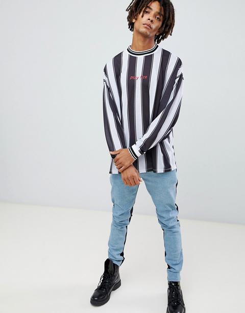 Asos Design - T-shirt Oversize À Manches Longues Avec Rayures Verticales Et Inscription Play Nice Imprimée - Multi