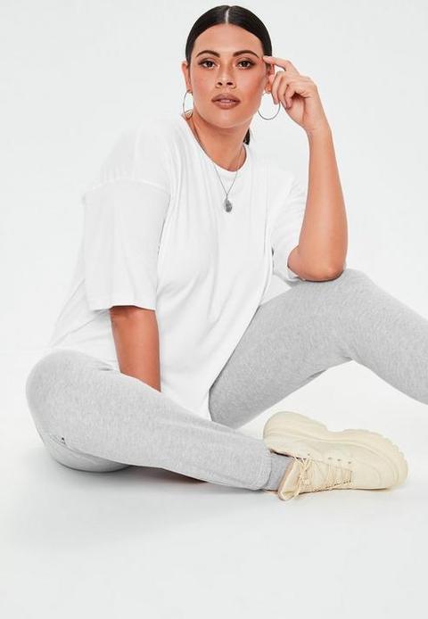 Plus Size White Oversized Drop Shoulder Tee, White