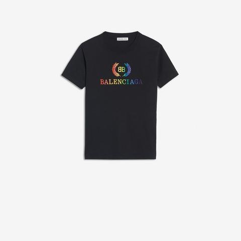 Tee-shirt Ajusté Noir À Broderie Multicolore Bb Balenciaga