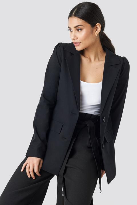 Oversized Puff Shoulder Blazer Schwarz