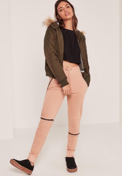 Nude Zip Detail Biker Knee Joggers