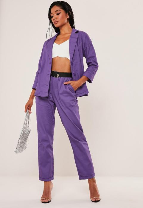 Purple Co Ord Twill Turn Up Cigarette Trousers