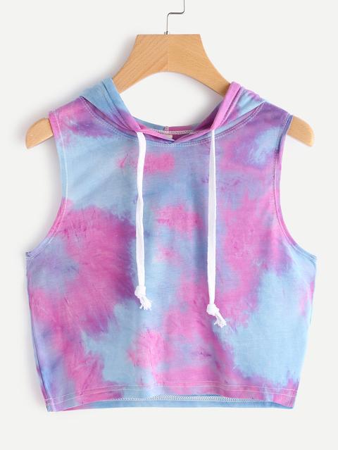 Hooded Drawstring Water Color Tank Top