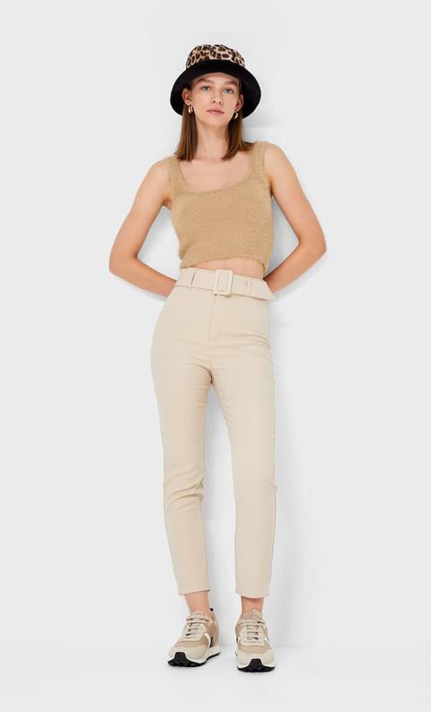 Stradivarius Pantaloni A Sigaretta Femminile Pietra 44