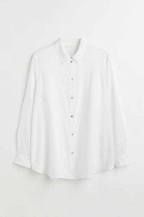 H & M+ Camisa De Lino - Blanco