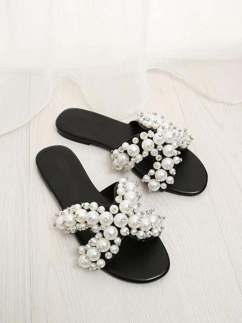 Flache Slippers Mit Kunstperlen