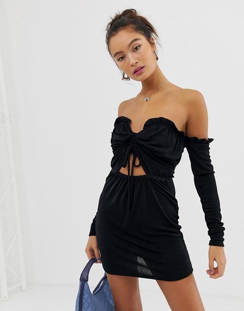 Another Reason - Vestitino Con Scollo Arricciato E Cut-out - Nero