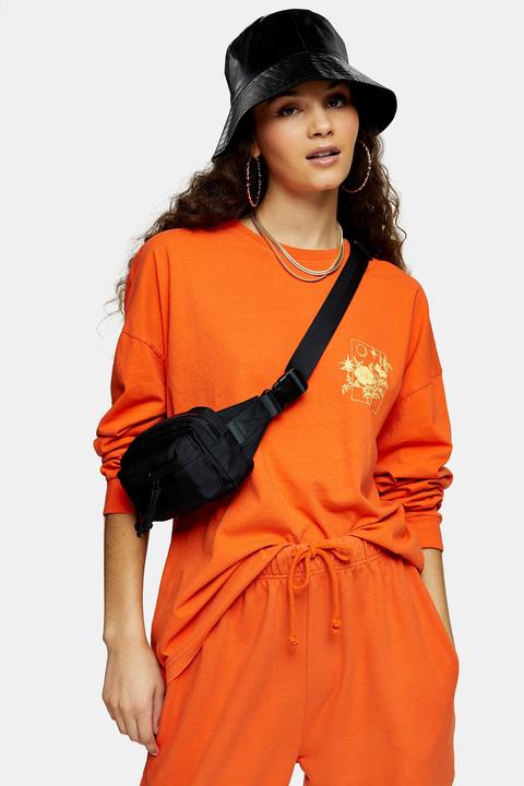 Womens Escapology Orange Long Sleeve Skater Top - Orange, Orange