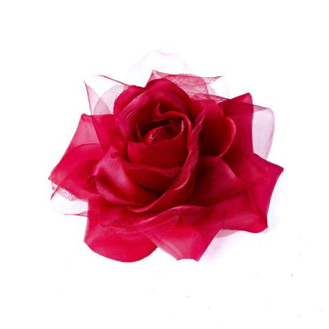 Chiffon Rose Hair Clip - Red