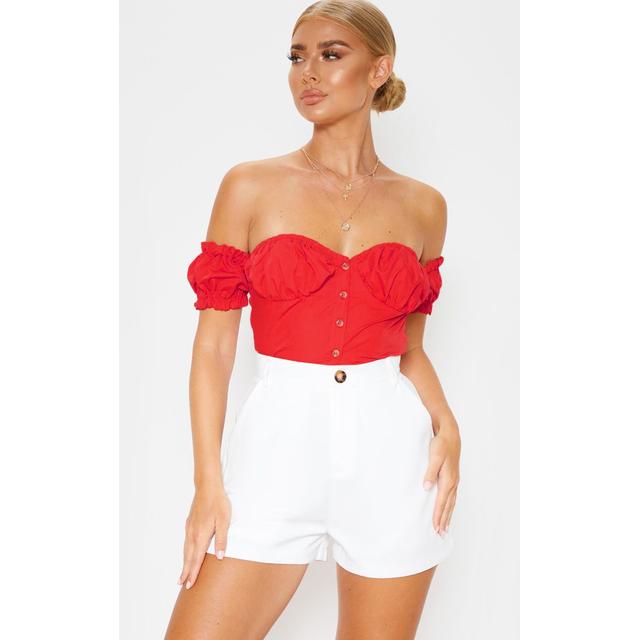 red ruched crop top