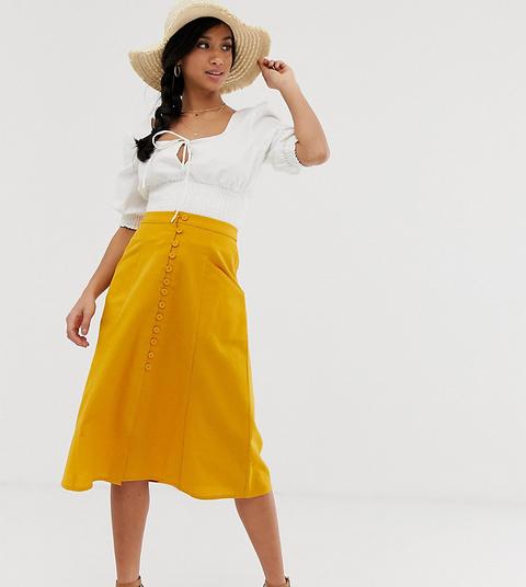 Asos Design Petite - Gonna Midi Con Bottoni Sul Davanti - Giallo