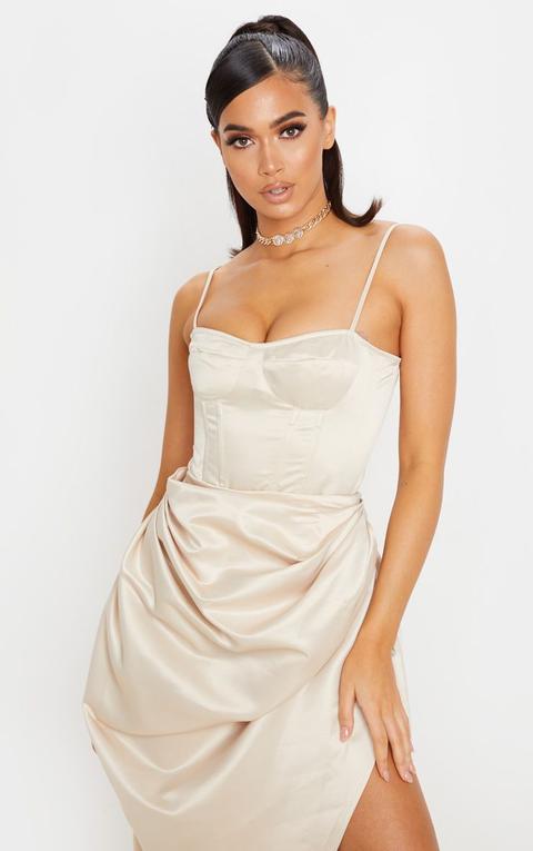 Cream Satin Woven Cup Detail Strappy Corset